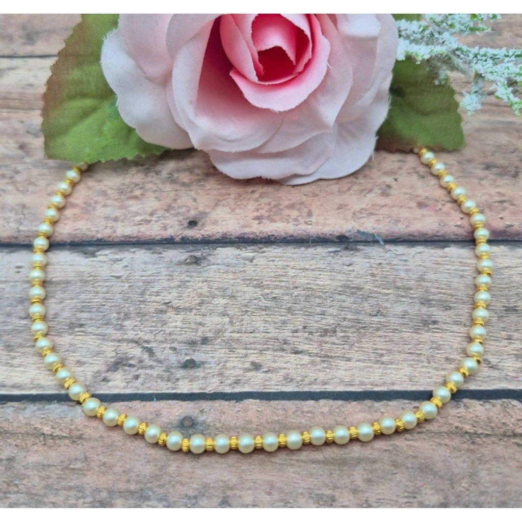 Vintage Signed Marvella Faux Pearl Gold Tone Bead Strand Necklace 24 Minimalist 20$